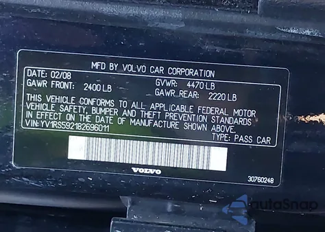 2008 Volvo S60 2.5T z USA, uszkodzony, nr VIN YV1RS592182696011